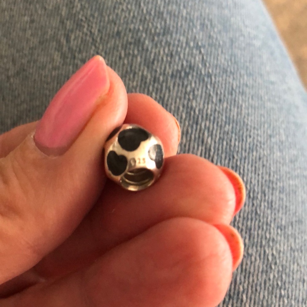 Genuine Pandora Charm w/Black Enamel Hearts. Marked 925 and ALE. Retired.